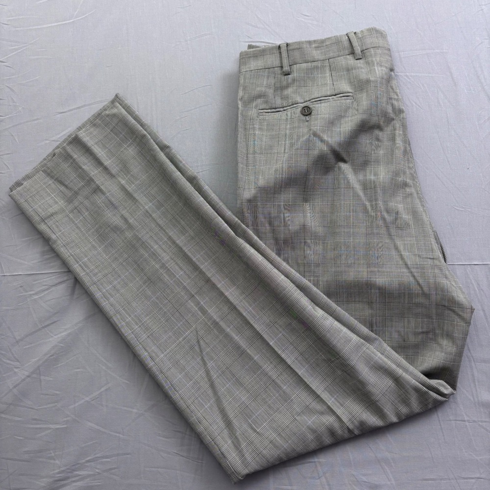 Canali Mens US 34W Grey Glen Check Pure Wool Dress Pants Trousers Made in Italy